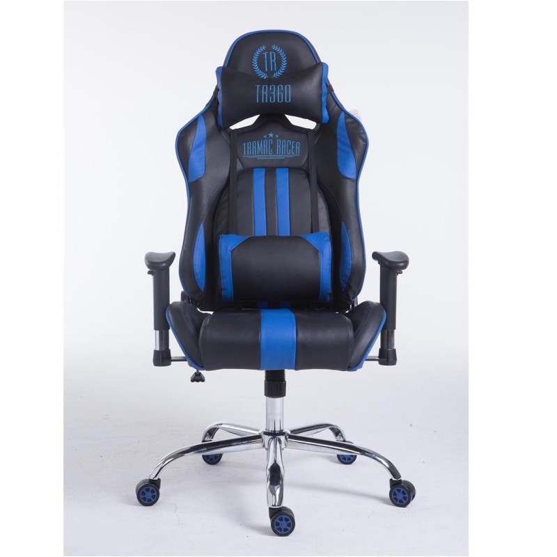 Silla gaming LOGAN, reclinable, con cojines, en piel color negro/blanco
