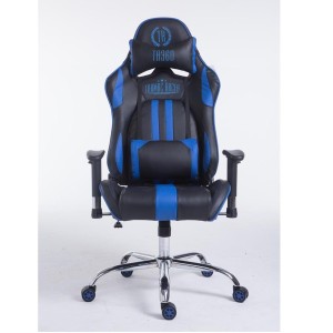 Silla gaming LOGAN, reclinable, con cojines, en piel color negro/blanco