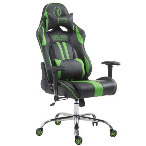 Silla gaming LOGAN, reclinable, con cojines, en piel color negro/blanco