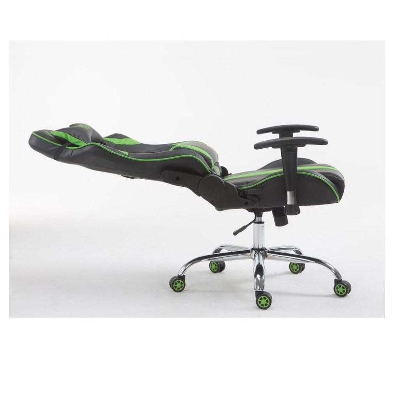 Silla gaming LOGAN, reclinable, con cojines, en piel color negro/blanco