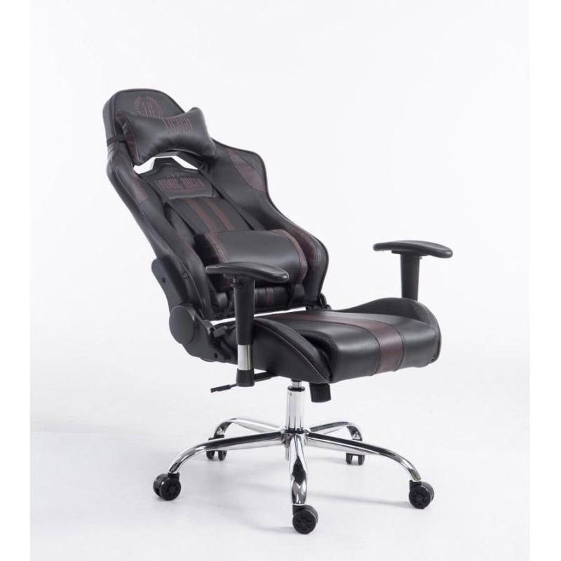 Silla gaming LOGAN, reclinable, con cojines, en piel color negro/blanco