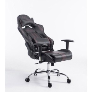 Silla gaming LOGAN, reclinable, con cojines, en piel color negro/blanco