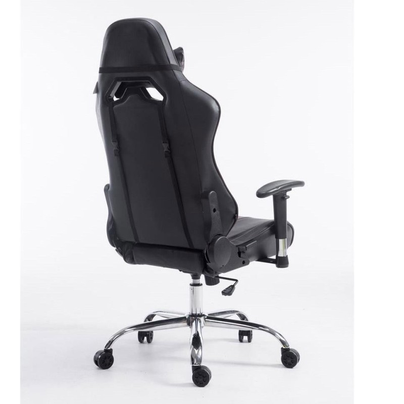 Silla gaming LOGAN, reclinable, con cojines, en piel color negro/blanco
