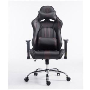 Silla gaming LOGAN, reclinable, con cojines, en piel color negro/blanco