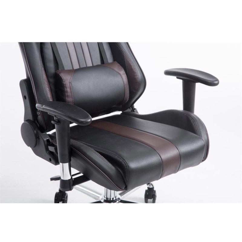 Silla gaming LOGAN, reclinable, con cojines, en piel color negro/blanco