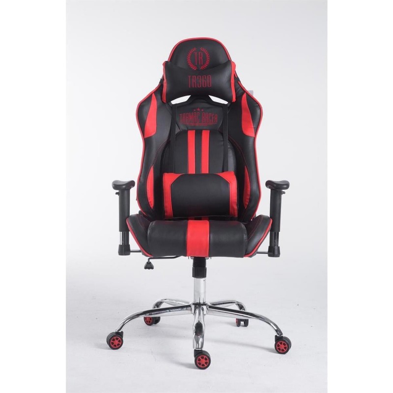 Silla gaming LOGAN, reclinable, con cojines, en piel color negro/blanco