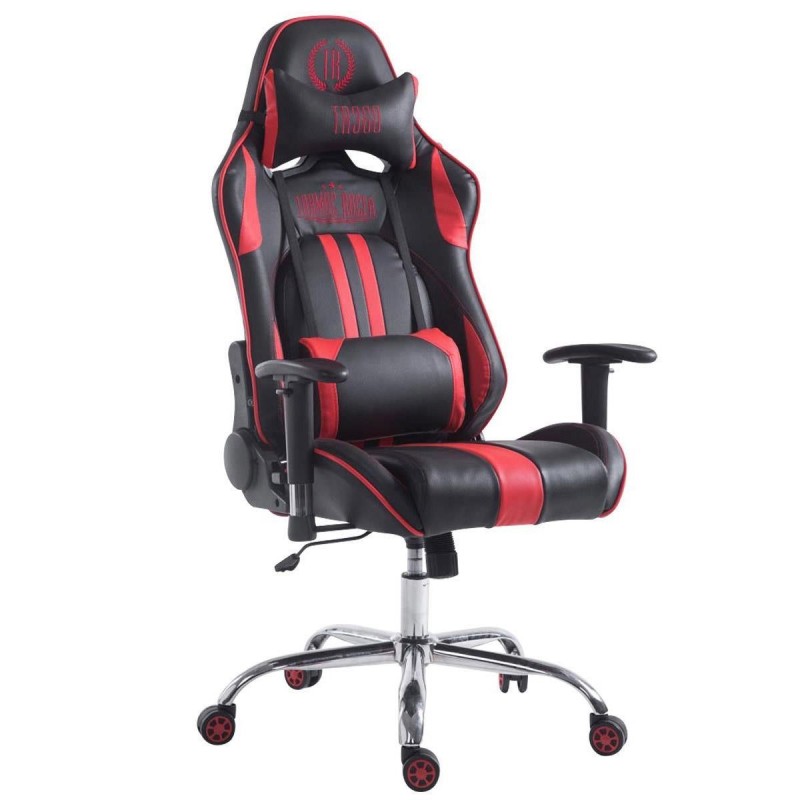 Silla gaming LOGAN, reclinable, con cojines, en piel color negro/blanco