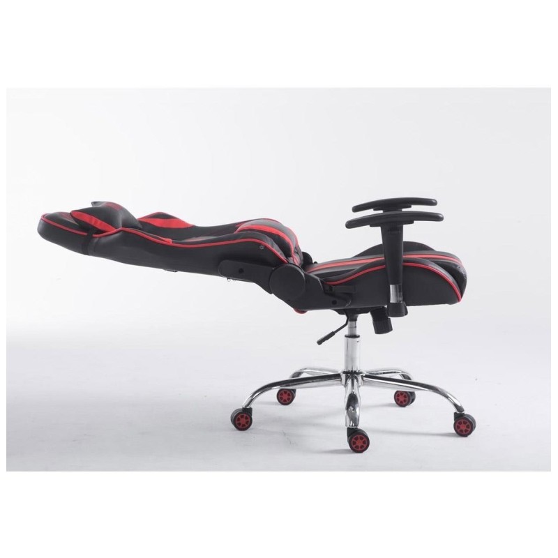 Silla gaming LOGAN, reclinable, con cojines, en piel color negro/blanco