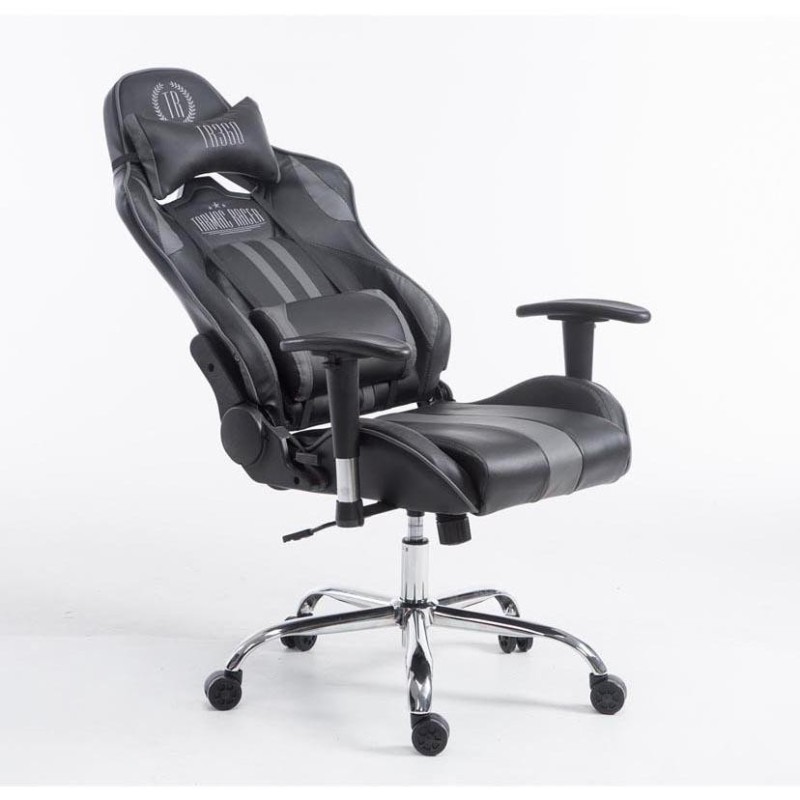 Silla gaming LOGAN, reclinable, con cojines, en piel color negro/blanco