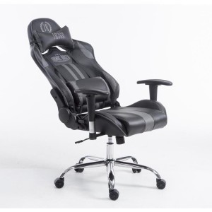 Silla gaming LOGAN, reclinable, con cojines, en piel color negro/blanco