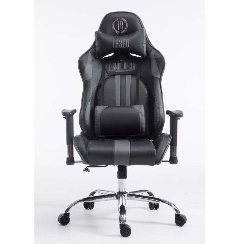 Silla gaming LOGAN, reclinable, con cojines, en piel color negro/blanco