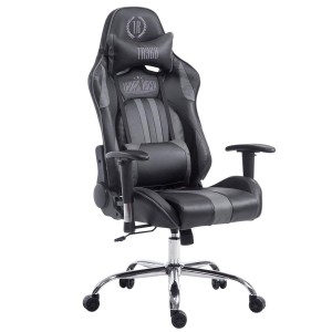 Silla gaming LOGAN, reclinable, con cojines, en piel color negro/blanco