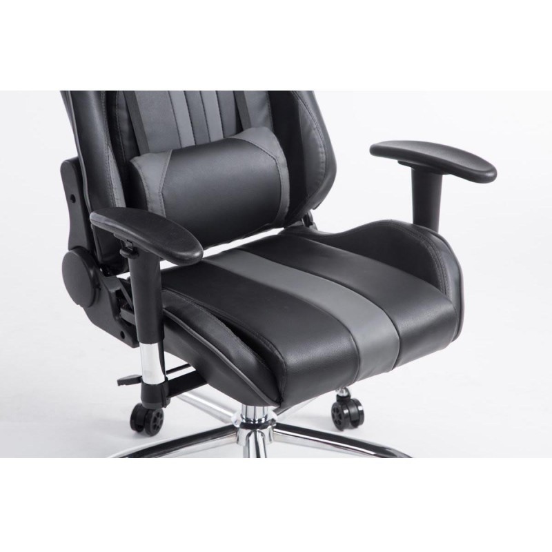 Silla gaming LOGAN, reclinable, con cojines, en piel color negro/blanco