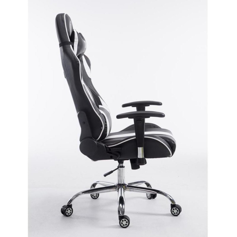 Silla gaming LOGAN, reclinable, con cojines, en piel color negro/blanco
