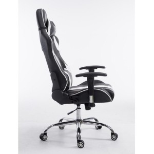 Silla gaming LOGAN, reclinable, con cojines, en piel color negro/blanco