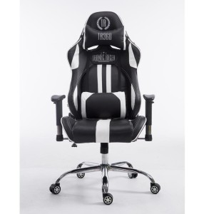 Silla gaming LOGAN, reclinable, con cojines, en piel color negro/blanco