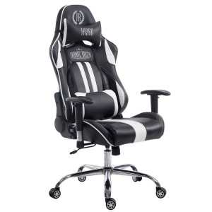 Silla gaming LOGAN, reclinable, con cojines, en piel color negro/blanco