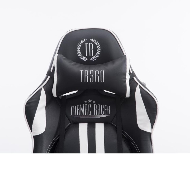 Silla gaming LOGAN, reclinable, con cojines, en piel color negro/blanco