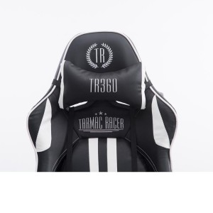 Silla gaming LOGAN, reclinable, con cojines, en piel color negro/blanco