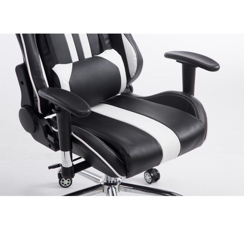 Silla gaming LOGAN, reclinable, con cojines, en piel color negro/blanco