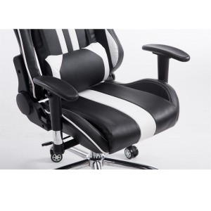 Silla gaming LOGAN, reclinable, con cojines, en piel color negro/blanco