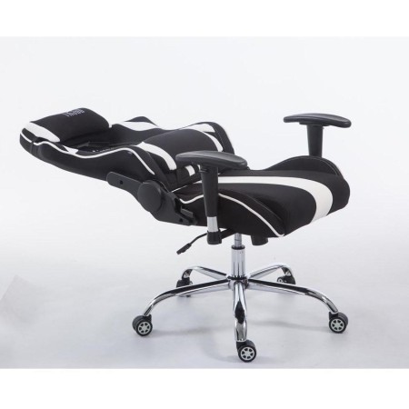 Silla gaming LOGAN TELA, reclinable, con cojines, en color negro/blanco 2