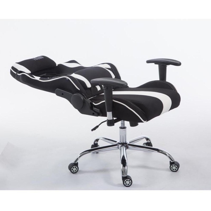Silla gaming LOGAN TELA, reclinable, con cojines, en color negro/blanco