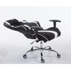Silla gaming LOGAN TELA, reclinable, con cojines, en color negro/blanco