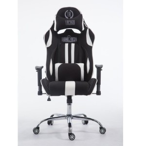 Silla gaming LOGAN TELA, reclinable, con cojines, en color negro/blanco