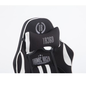 Silla gaming LOGAN TELA, reclinable, con cojines, en color negro/blanco