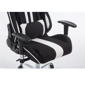 Silla gaming LOGAN TELA, reclinable, con cojines, en color negro/blanco