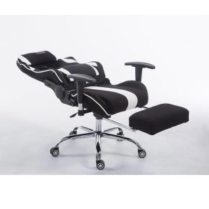 Silla gaming LOGAN TELA con reposapiés, reclinable, con cojines, en color negro/blanco