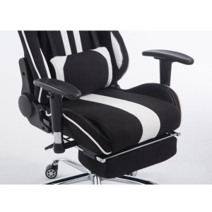 Silla gaming LOGAN TELA con reposapiés, reclinable, con cojines, en color negro/blanco