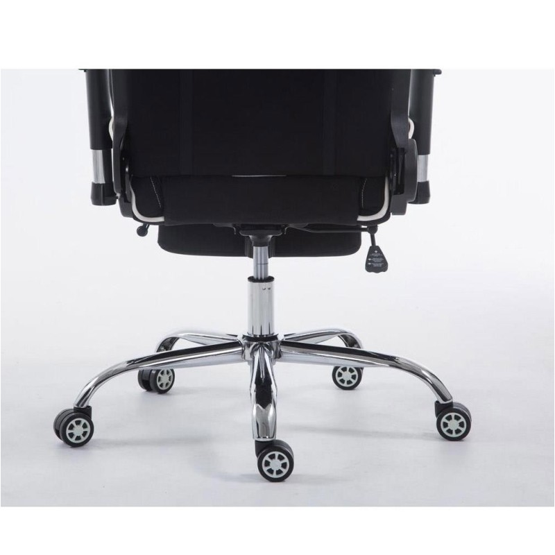 Silla gaming LOGAN TELA con reposapiés, reclinable, con cojines, en color negro/blanco