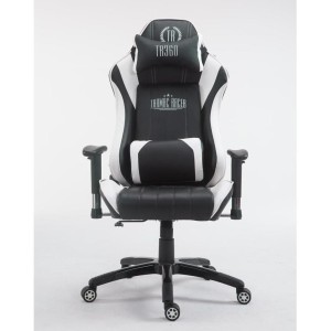 Silla gaming TURBO, reclinable, con cojines, en piel color negro/blanco