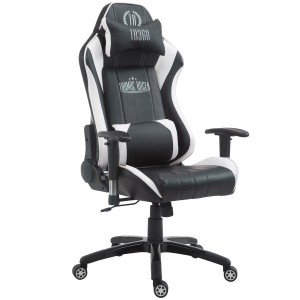Silla gaming TURBO, reclinable, con cojines, en piel color negro/blanco