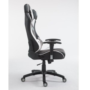 Silla gaming TURBO, reclinable, con cojines, en piel color negro/blanco