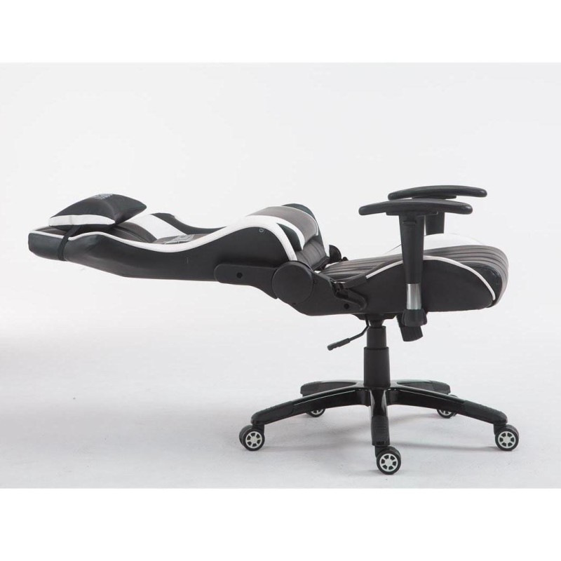 Silla gaming TURBO, reclinable, con cojines, en piel color negro/blanco