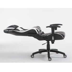 Silla gaming TURBO, reclinable, con cojines, en piel color negro/blanco