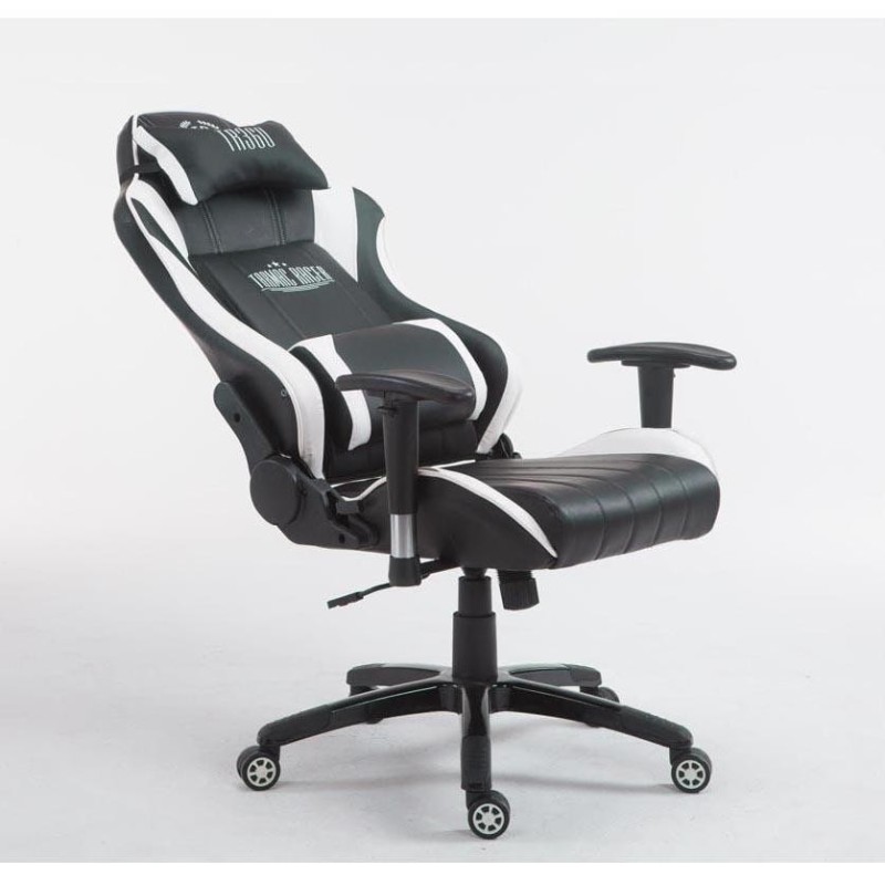 Silla gaming TURBO, reclinable, con cojines, en piel color negro/blanco