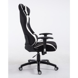 Silla gaming TURBO TELA, reclinable, con cojines, en color negro/blanco