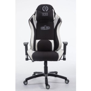 Silla gaming TURBO TELA, reclinable, con cojines, en color negro/blanco