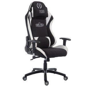 Silla gaming TURBO TELA, reclinable, con cojines, en color negro/blanco