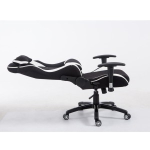 Silla gaming TURBO TELA, reclinable, con cojines, en color negro/blanco