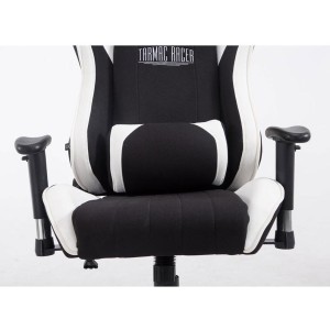 Silla gaming TURBO TELA, reclinable, con cojines, en color negro/blanco