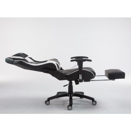 Silla gaming TURBO con reposapiés, reclinable, con cojines, en piel color negro/blanco 2