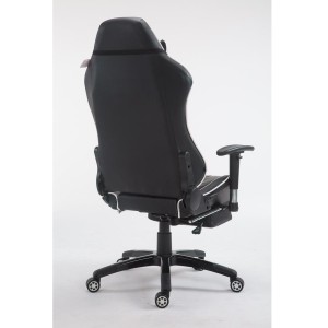 Silla gaming TURBO con reposapiés, reclinable, con cojines, en piel color negro/blanco