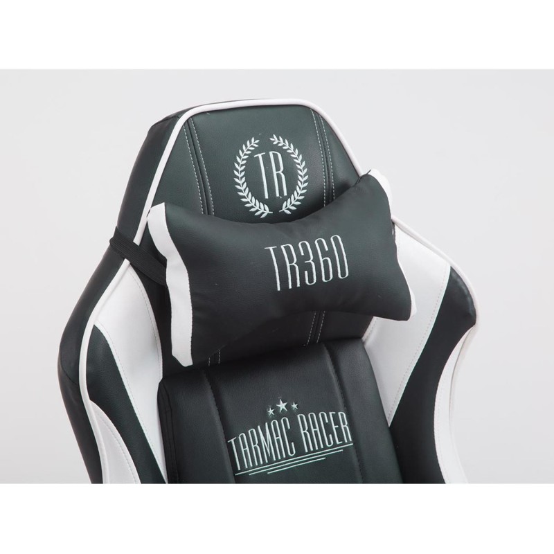 Silla gaming TURBO con reposapiés, reclinable, con cojines, en piel color negro/blanco