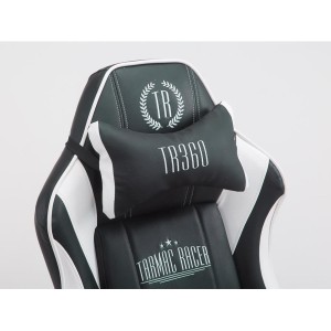 Silla gaming TURBO con reposapiés, reclinable, con cojines, en piel color negro/blanco