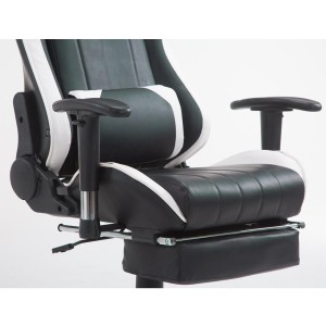 Silla gaming TURBO con reposapiés, reclinable, con cojines, en piel color negro/blanco